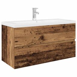Berkfield Home Sink Cabinet with Built-in Basin & Faucet Old Wood in Brown - thumbnail 2