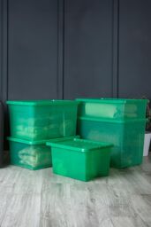 Wham Crystal 5 Piece Multisize Stackable Plastic Storage Organiser Box & Lid in Green