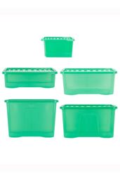 Wham Crystal 5 Piece Multisize Stackable Plastic Storage Organiser Box & Lid in Green - thumbnail 3