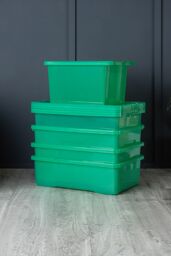 Wham Crystal 5 Piece Multisize Stackable Plastic Storage Organiser Box & Lid in Green - thumbnail 2