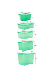 Wham Crystal 5 Piece Multisize Stackable Plastic Storage Organiser Box & Lid in Green - thumbnail 4