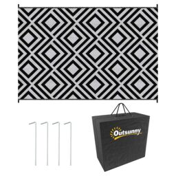 OUTSUNNY Reversible Waterproof Outdoor Rug W/ Carry Bag, 182 x 274 cm in Black - Size: 180 cm x 270 cm - thumbnail 2