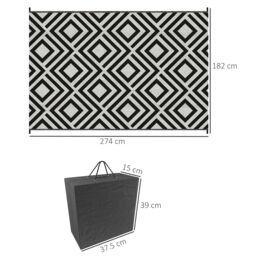 OUTSUNNY Reversible Waterproof Outdoor Rug W/ Carry Bag, 182 x 274 cm in Black - Size: 180 cm x 270 cm - thumbnail 3