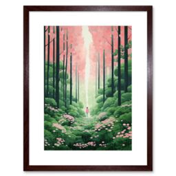 Artery8 Wall Art Print Mount Yoshino Cherry Blossom Tree Forest Bright Artwork Baby Pink Green Walk in Nature Trail Artwork Framed 9X7 Inch - thumbnail 1