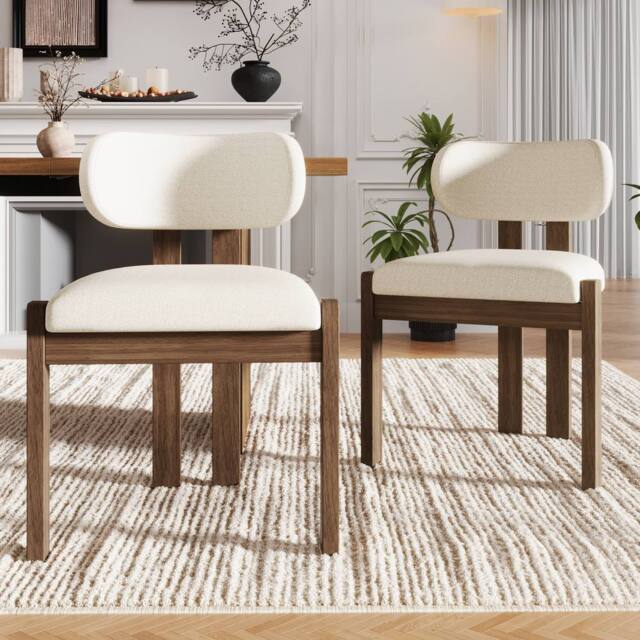 Merax Set of 2 Bouclé Dining Chair with Solid Wood Frame, Curved Backrest in Walnut - image 1