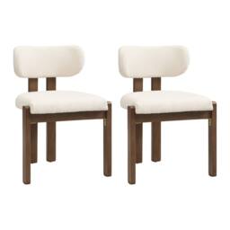 Merax Set of 2 Bouclé Dining Chair with Solid Wood Frame, Curved Backrest in Walnut - thumbnail 8