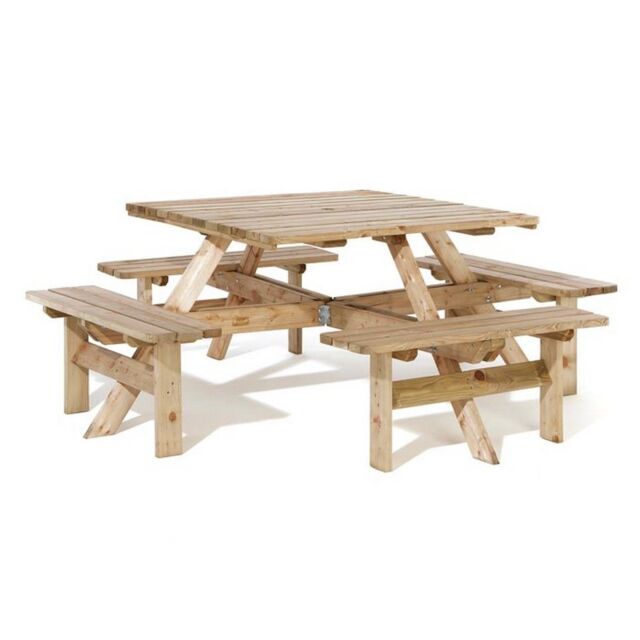 Rowlinsons Square Picnic Table - Timber - L199 x W199 x H75 cm - Natural in Brown - image 1