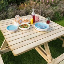 Rowlinsons Square Picnic Table - Timber - L199 x W199 x H75 cm - Natural in Brown - thumbnail 4