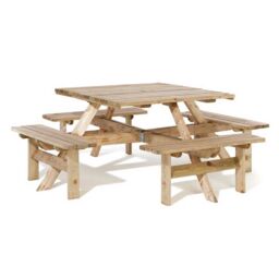 Rowlinsons Square Picnic Table - Timber - L199 x W199 x H75 cm - Natural in Brown - thumbnail 1