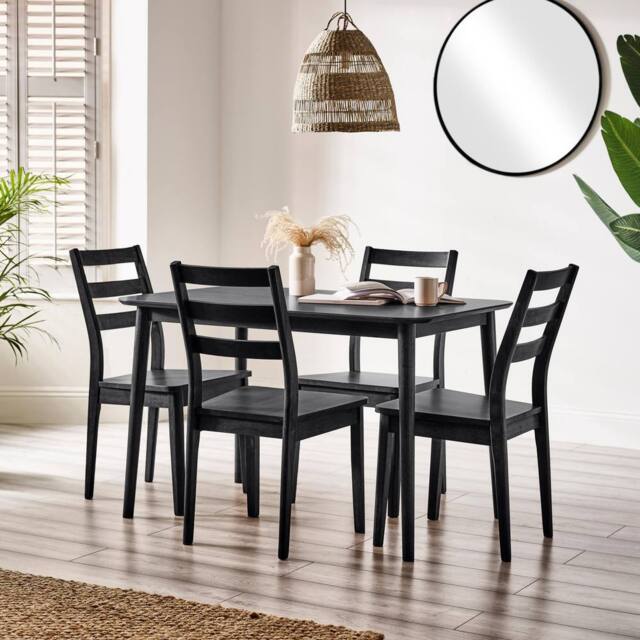 FurnitureboxUK Lynton Small Black Wooden Dining Table & 4 Black Dining Chairs - image 1