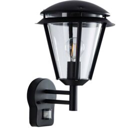 Loops IP44 Outdoor Wall Lamp Matt Black Steel Modern PIR Lantern Porch Curved Move