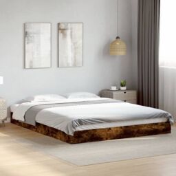 Berkfield Home Bed Frame without Mattress Smoked Oak 160x200 cm Engineered Wood in Brown - thumbnail 1