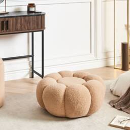 Wyld and Coco Bouclé Pouffe 60cm Light Brown - thumbnail 1