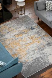 Loomed Yellow Ochre Bright Abstract Soft Living Room Bedroom Area Rug Runner - Size: 80 cm x 150 cm - thumbnail 1