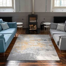 Loomed Yellow Ochre Bright Abstract Soft Living Room Bedroom Area Rug Runner - Size: 80 cm x 150 cm - thumbnail 4