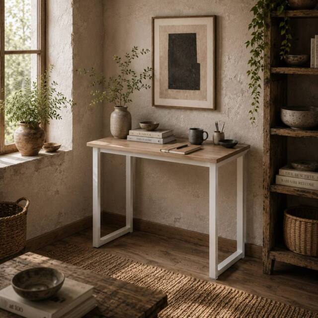Wyld Haus Raha 100cm Oak Effect Melamine Top Writing Desk in Light Oak - image 1
