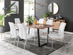 FurnitureboxUK Kylo Large Brown Wood Effect Dining Table & 6 Isco Faux Leather Chairs in White