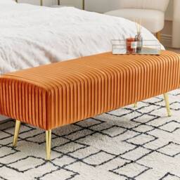Wyld and Coco Orange Velvet Bench with Gold Metal Legs 118 x 40 cm
