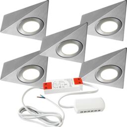 Loops 5x BRUSHED NICKEL Pyramid Surface Under Cabinet Kitchen Light & Driver Kit - Natural White LED in Metallics - thumbnail 1