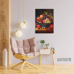 "Artery8 Classical Still Life Fruit Bowl Kitchen Decor Canvas Wall Art Print - Size: W24"" x H32""" - thumbnail 3