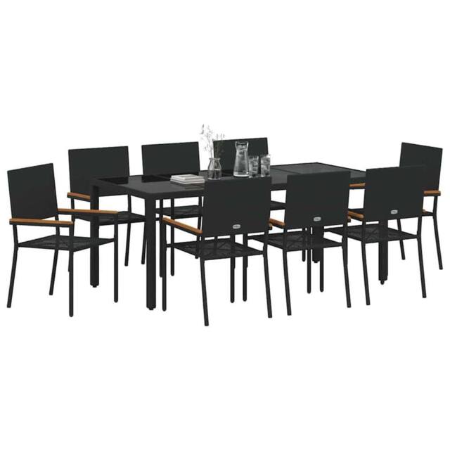Berkfield Home Elegant 9 Piece Garden Dining Set Black Poly Rattan - image 1