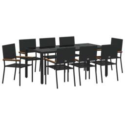 Berkfield Home Elegant 9 Piece Garden Dining Set Black Poly Rattan - thumbnail 3