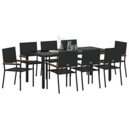 Berkfield Home Elegant 9 Piece Garden Dining Set Black Poly Rattan - thumbnail 1