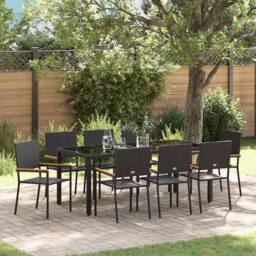 Berkfield Home Elegant 9 Piece Garden Dining Set Black Poly Rattan - thumbnail 2