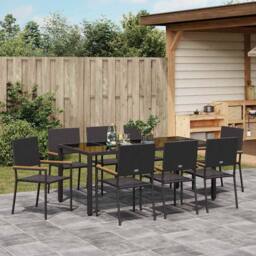 Berkfield Home Elegant 9 Piece Garden Dining Set Black Poly Rattan - thumbnail 4