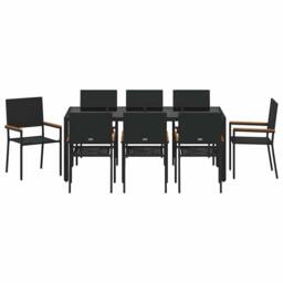 Berkfield Home Elegant 9 Piece Garden Dining Set Black Poly Rattan - thumbnail 7