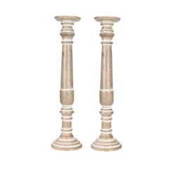 SET OF 2 Rustic Antique Carved Wooden Pillar Church Candle Holder XX Large 61 cm - thumbnail 3