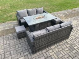 Fimous Rattan Garden Furniture Set with Fire Pit Table 8 Seater Outdoor Lounge Sofa Set Dark Grey Mixed - thumbnail 3