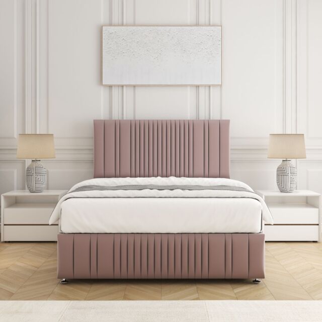 "BSSPOKE Rosie Plush Velvet Divan Bed Set 24"" Headboard & Mattress No Drawers in Pink - Size: Super King" - image 1