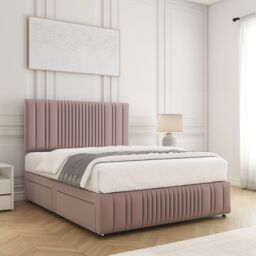 "BSSPOKE Rosie Plush Velvet Divan Bed Set 24"" Headboard & Mattress No Drawers in Pink - Size: Super King" - thumbnail 2