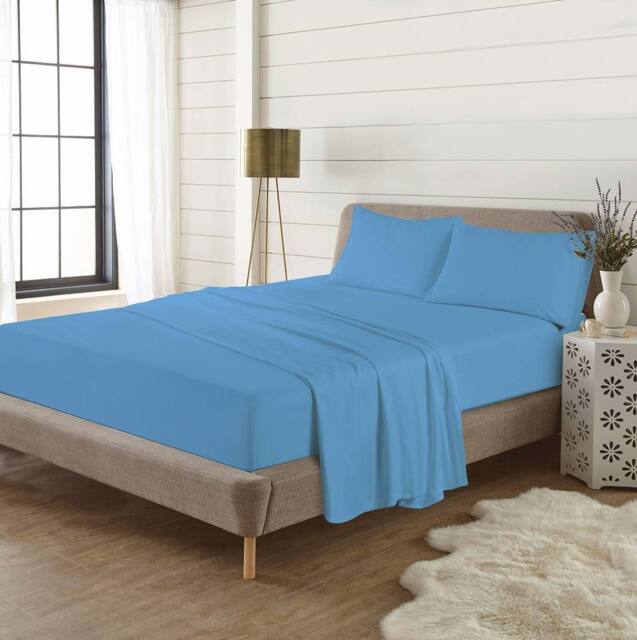 Homes-Linen Plain Thermal Flannelette Flat Sheet 100% Brushed Cotton Bedding in Blue - Size: Single - image 1