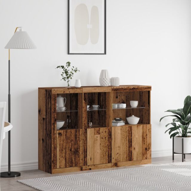 Berkfield Home Sideboard with LED Lights Old Wood 142.5x37x100 cm Engineered Wood in Brown - image 1