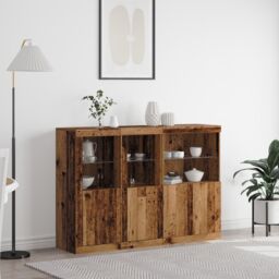 Berkfield Home Sideboard with LED Lights Old Wood 142.5x37x100 cm Engineered Wood in Brown - thumbnail 1