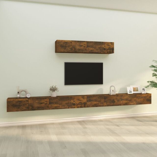 Berkfield Home 4 Piece TV Cabinet Set Smoked Oak Engineered Wood in Brown - image 1
