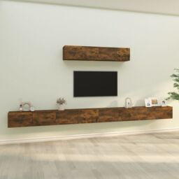 Berkfield Home 4 Piece TV Cabinet Set Smoked Oak Engineered Wood in Brown - thumbnail 1