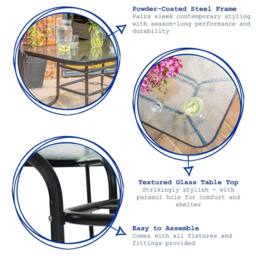 Harbour Housewares 4 Person Garden Furniture Set 90 x 90cm Black - Size: 90 x 90 cm - thumbnail 2