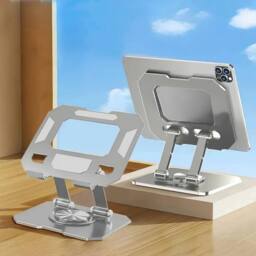 KORVIXA 360° Swivel Portable Metal iPad Tablet Desk Stand in Silver - Size: 100 cm x 15 cm - thumbnail 4