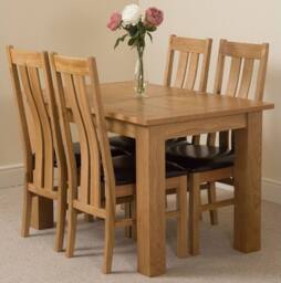 Thats Furniture Hampton 120-160cm Oak Extending Dining Table & 4 Princeton Chairs in Brown - thumbnail 1