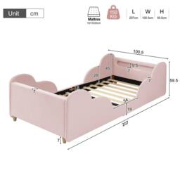 Matteo Pink Velvet Upholstered Toddler Bed - LED Light, Safety Rails - Size: Junior - thumbnail 6