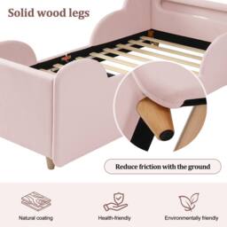 Matteo Pink Velvet Upholstered Toddler Bed - LED Light, Safety Rails - Size: Junior - thumbnail 8