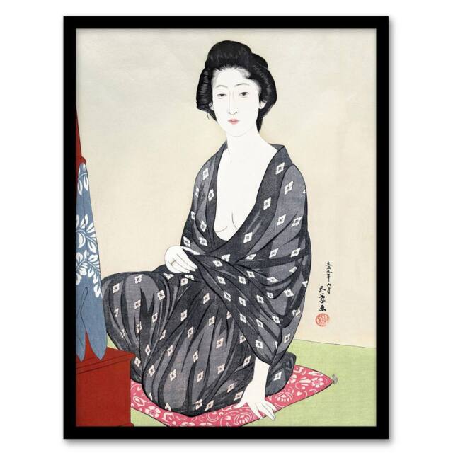 "Artery8 Woman In Summer Clothing Vintage Japan Framed Wall Art Print Hashiguchi - Size: W12"" x H16""" - image 1