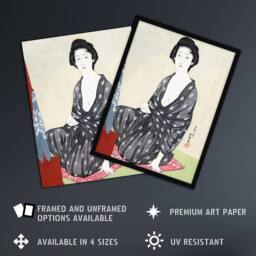 "Artery8 Woman In Summer Clothing Vintage Japan Framed Wall Art Print Hashiguchi - Size: W12"" x H16""" - thumbnail 2
