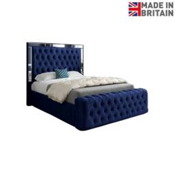 KDMD Wimborne Mirror Upholstered Blue Soft Velvet Designer Bed Frame - Size: Double - thumbnail 3