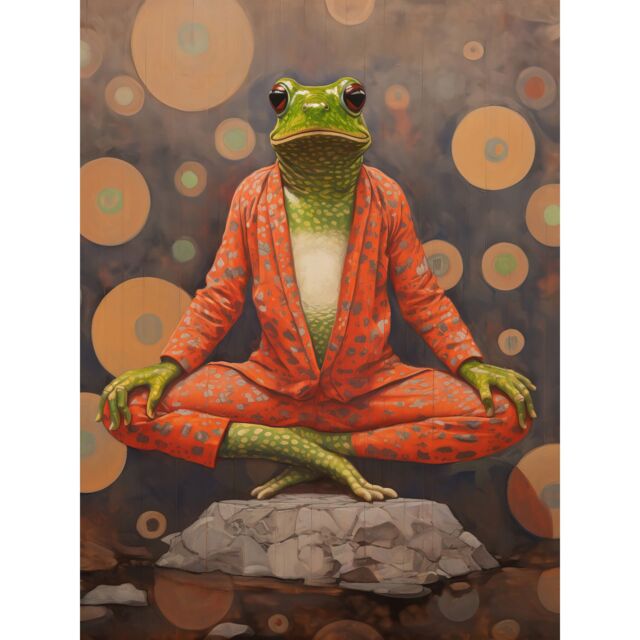 "Artery8 Wall Art Print The Enlightened Frog Meditation Yogi Conceptual Artwork Green Coral Pink Yoga Mindfulness Poster - Size: W12"" x H16""" - image 1