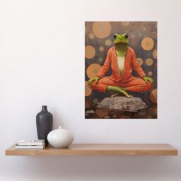 "Artery8 Wall Art Print The Enlightened Frog Meditation Yogi Conceptual Artwork Green Coral Pink Yoga Mindfulness Poster - Size: W12"" x H16""" - thumbnail 2