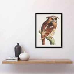 Artery8 Theo van Hoytema Framed Wall Art Print Eagle Owl Perched on a Branch in Brown - Size: A4 - thumbnail 2